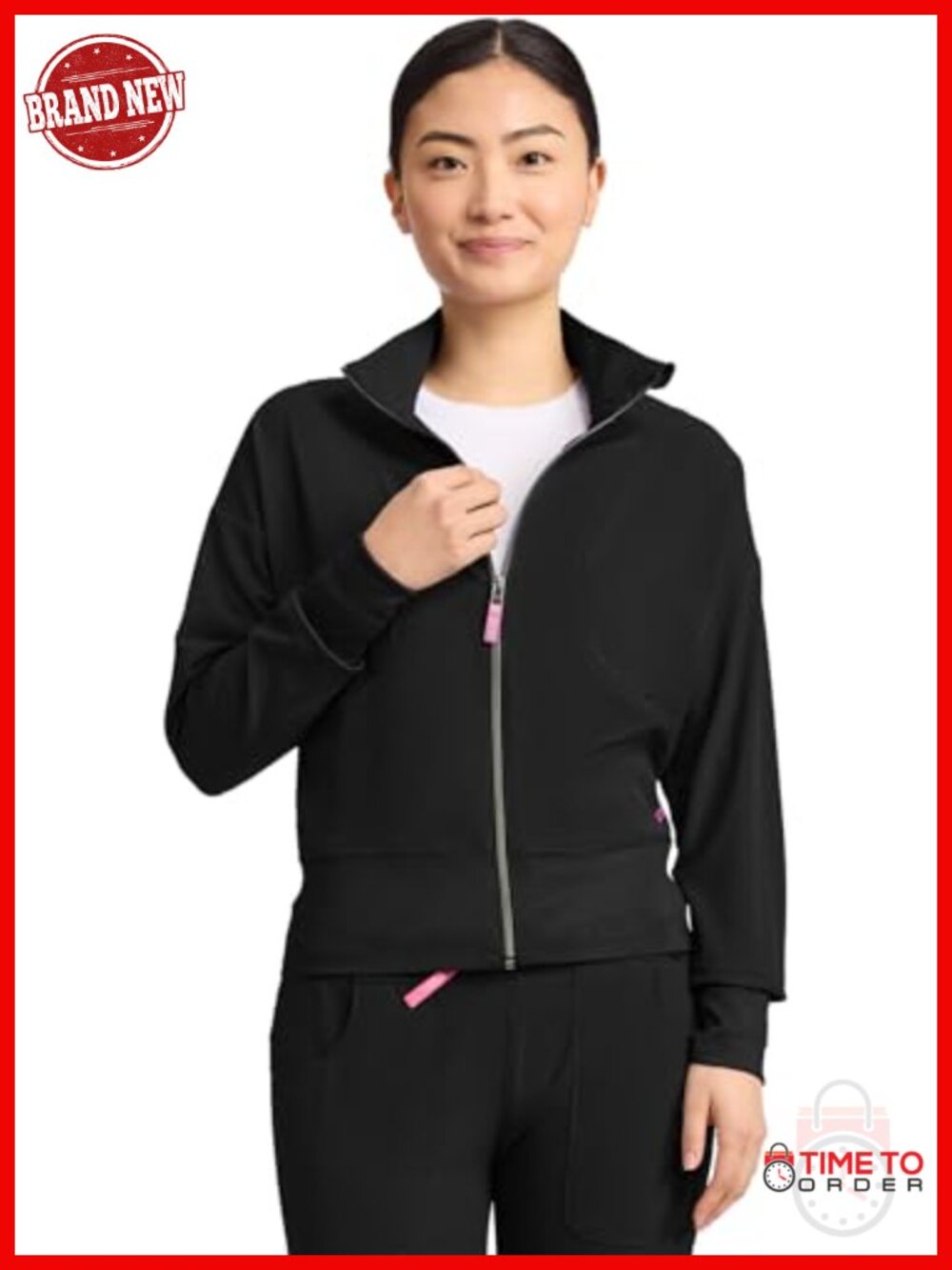 Cropped Scrub Jacket with Zip Front, 2 Pockets, Moisture Wicking, 360 Stretch